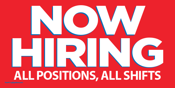 Now Hiring Banner - All Positions, All Shifts (Red) [6' x 3']