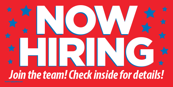 Now Hiring Banner with Stars - Check Inside (Red) [6' x 3']