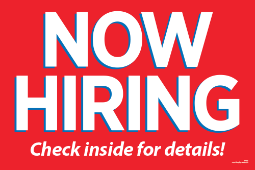 Now Hiring Yard Sign - Check Inside (Red)