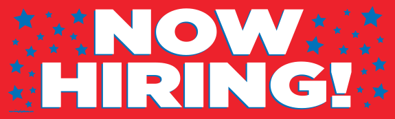 Now Hiring Banner with Stars (Red) [10' x 3']