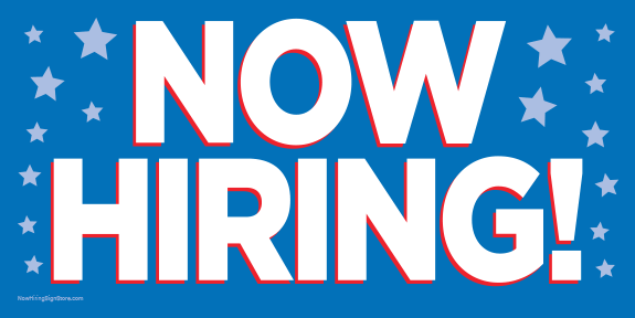 Now Hiring Banner with Stars (Blue) [6' x 3']