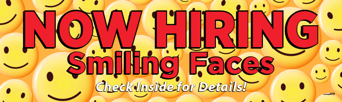 Now Hiring Smiling Faces Banner [10' x 3']