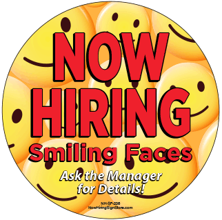 Now Hiring Smiling Faces Crew Button