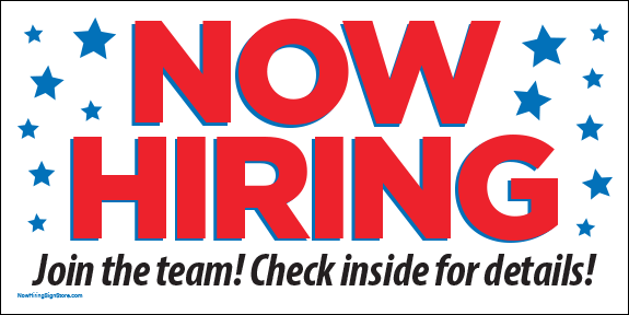 Now Hiring Banner with Stars - Check Inside [6' x 3'] - Click Image to Close