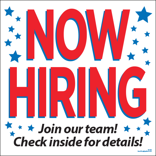 Now Hiring Cling with Stars - Check Inside [2' x 2'] - Click Image to Close