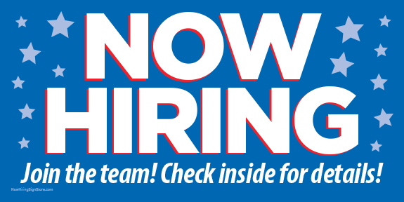 Now Hiring Banner with Stars - Check Inside (Blue) [6' x 3'] - Click Image to Close