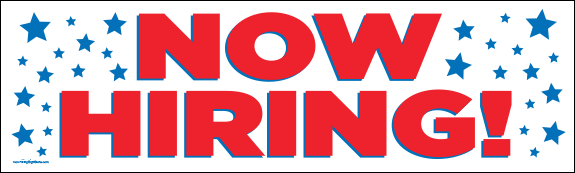 Now Hiring Banner with Stars [10' x 3'] - Click Image to Close