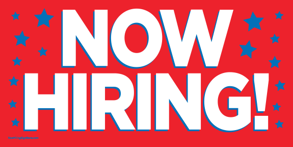 Now Hiring Banner with Stars (Red) [6' x 3'] - Click Image to Close