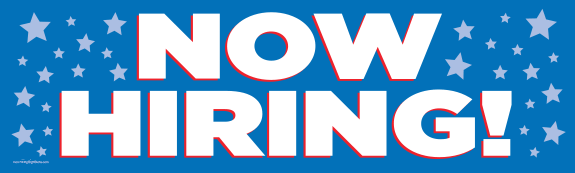 Now Hiring Banner with Stars (Blue) [10' x 3'] - Click Image to Close