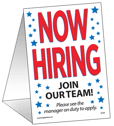 Now Hiring Table Tent with Stars - Join Our Team - Click Image to Close