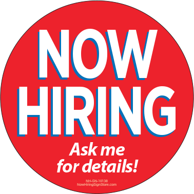 Now Hiring Crew Button (Red) - Click Image to Close