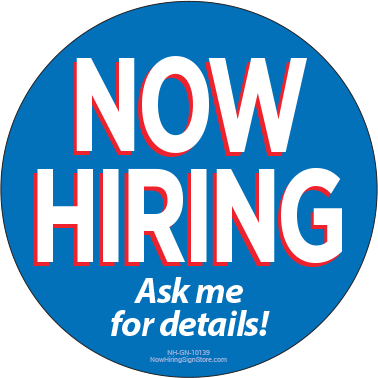 Now Hiring Crew Button (Blue) - Click Image to Close