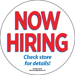 Now Hiring Sticker - Click Image to Close