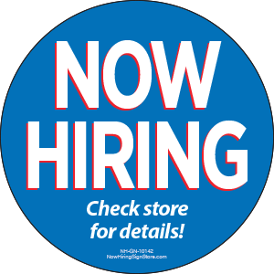 Now Hiring Sticker (Blue) - Click Image to Close